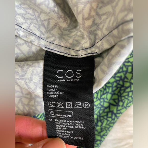 New COS stand collar a line poplin dress Kelly Green navy blue Patterned Dress 8 - Picture 8 of 16